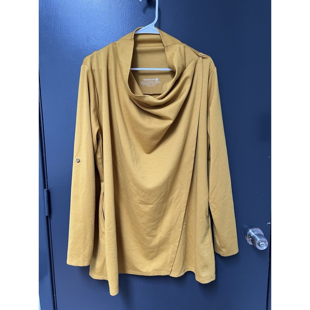 Betabrand Women's Cowl Neck Long Sleeve Top Sz 2XL Yellow
